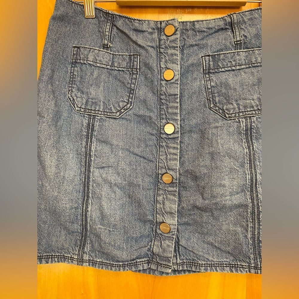 SANCTUARY BLUE MARINE-WASH SNAP FRONT POCKETS DENIM SKIRT 30 - Picture 8 of 9